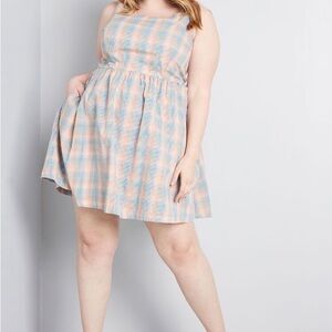 ModCloth Optimistic Effect Sleeveless Fit-And-Flare Dress — Rainbow Gingham 1X